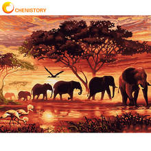Chenistory pintura por números de elefantes, pintura por números moderna para parede pintada à mão em acrílico para decoração de casa 40x50cm 2024 - compre barato
