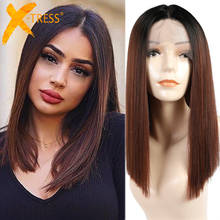 Ombre Orange Colored Synthetic Lace Front Wigs For Black Women X-TRESS Yaki Straight Blunt Bob Hair Lace Wig Daily Middle Part 2024 - buy cheap