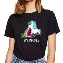 T camisa feminina ew pessoas unicórnio vomitando arco-íris engraçado harajuku algodão feminino tshirt 2024 - compre barato