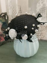 French Style Women Black Mini Satin Fascinator Hat Hairpins Classic Flower Pearl Bead Bride Headwear Royal Party Women Headdress 2024 - buy cheap