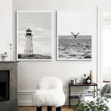 Черно-белый маяк, пляжный плакат с изображением Кита, настенная живопись на холсте, скандинавские минималистичные плакаты и принты, Современный домашний декор 2024 - купить недорого
