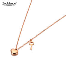 Pena de coração e chave com pingente de ouro rosa, gargantilha feminina zn20058 2024 - compre barato