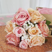 Rosas artificiales de seda para decoración del hogar, ramo de flores falsas para boda, Navidad, 9 unids/lote 2024 - compra barato