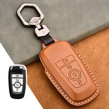 1Pcs Genuine Leather Car Key Cover Case For Ford Fusion Mondeo Mustang Edge Expedition EXplorer F-150 F-250 F-350 2018 2019 2024 - buy cheap