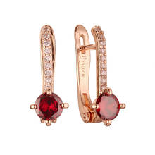 Luxury Korean Round Stone Women Earrings Red Cubic Zircon Rose 585 Gold Color Jewelry New Fashion Drop Earrings 2024 - buy cheap
