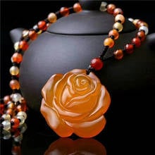 Natural Agate Chalcedony Rose Pendant Beads Necklace Charm Jewellery Fashion Accessories Hand-Carved Man Woman Luck Amulet Gifts 2024 - buy cheap