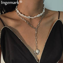 Goth White Baroque Pearl Choker Necklace Collar Statement Multilayer Irregular Coin Pendant Long Chain Necklace Women Jewelry 2024 - buy cheap