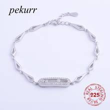 Pekurr Cubic Zirconia 925 Sterling Silver Hollow Oval & Movable Zircon Bead Bracelets Charms For Women Quadrilateral Chains 2024 - buy cheap