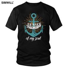 Camiseta vintage jesus é o âncora da minha soul, camisetas masculinas de algodão com manga curta, camisa cristã em tamanho grande, tops gráficos 2024 - compre barato