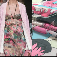 F brand printed polyester stretch satin fabric cloth 145 cm width pink flower shirt dress women's chiffon fabric alibaba express 2024 - buy cheap
