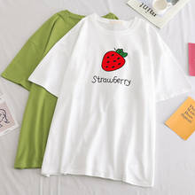Avocado Green T Shirt Strawberry Print Tees Femme Harajuku Tops Ulzzang T shirts Kawaii Women Casual Basic Summer Clothing 2024 - buy cheap