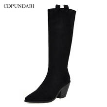 Cdpundari botas caubói ocidental, feminino, botas de bezerro, para outono e inverno, sapatos femininos 2024 - compre barato