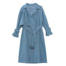 Trench coat feminino clássico, para o escritório longo, chique, estiloso, corta-vento, roupas femininas f159, primavera outono 2020 2024 - compre barato