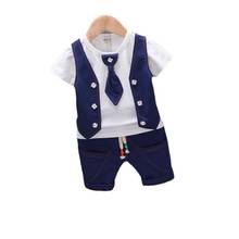 New Summer Baby Gentleman Clothes Children Boys Trendy Tie Shirt Shorts 2Pcs/sets Kids Infant Clothing Toddler Cotton Sportswear 2024 - buy cheap