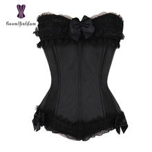 Wholesale Corset Overbust Satin Black White Bustier Women Plus Size 6XL Solid Korset Side Hooks and Eyes Corselet 2024 - buy cheap