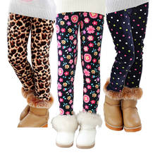 Autumn Winter Girls Pants Baby Leggings  Kid Girl Leopard Plus Velvet Pants Children Vintage Flowers Trousers For Winter 2-7T 2024 - buy cheap