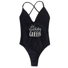 BIRTHDAY QUEEN&SQUAD Black White  Print  One Piece Swimwear  Women Bathing Suit Sexy Backless Wedding Party Beachwear Bikini 2024 - buy cheap