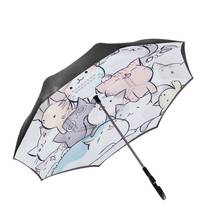 Guarda-chuva feminino com cabo longo, guarda-chuva invertido à prova de vento para gatos, 2 camadas, guarda-sol, ombrello sy057 2024 - compre barato