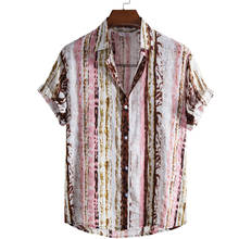 Striped Print Shirts Men Short Sleeve Casual Mens Aloha Shirt Beach Holiday Hawaiian Camisas Summer Oversized Chemise Homme 2024 - buy cheap