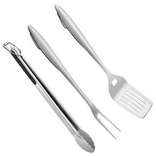 3PCS Barbecue Set Stainless Steel BBQ Grill Tool Kitchen Spatula Barbecue Fork BBQ Grilling Tong Salad Bread Serving Tong 2024 - buy cheap