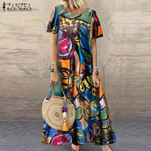 Plus Size Womens Dress ZANZEA 2020 Bohemian Floral Printed Long Maxi Vestidos Female Short Sleeve Summer Sundresss Beach Robe 2024 - buy cheap