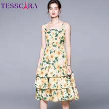 TESSCARA Women Summer Elegant Floral Dress Festa High Quality Long Yellow Party Robe Femme Vintage Ruffle Designer Vestidos 2024 - buy cheap