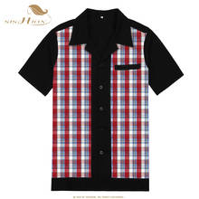 Рубашка SISHION мужская с коротким рукавом, Повседневная Блузка в стиле боулинг, хлопковая винтажная клетчатая рубашка, черный цвет, ST111 2024 - купить недорого