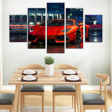 Картина из 5 предметов с изображением HD Красного роскошного спортивного автомобиля, современный постер Lamborghiny, настенное искусство, холст для гостиной, домашний декор 2024 - купить недорого