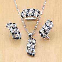 Ethnic Black Zircon White CZ Beads 925 Silver Jewelry Sets For Women Earrings/Pendant/Ring/Necklace Set 2024 - buy cheap
