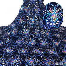 HFX-tela de encaje nigeriano, tejido de terciopelo de lentejuelas de alta calidad, bordado de tul, tela de encaje africano para vestido, H2751, 2019 2024 - compra barato
