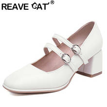 Reave cat sapato feminino de salto quadrado, calcanhar mary jane com fivela concisa, tamanho grande 34-48 e data casual a3793, 2021 2024 - compre barato