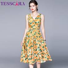 TESSCARA Women Summer Elegant Floral Dress Festa High Quality Poplin Party Robe Femme Vintage V-Neck Designer A-Line Vestidos 2024 - buy cheap