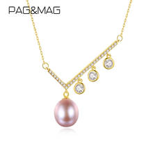 PAG & MAG-collar con colgante de perlas naturales para mujer, diseño asimétrico, joyería de plata de ley 925, Gargantilla 2024 - compra barato
