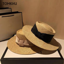 Sombrero clásico de paja para mujer, de ala ancha, con lazo de cinta, estilo Derby, para verano 2024 - compra barato