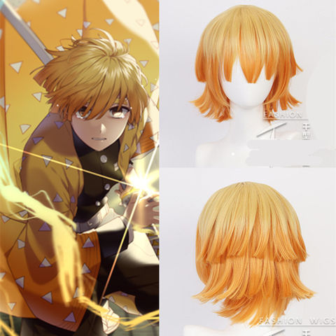 Buy Japanese Anime Demon Slayer Kimetsu No Yaiba Mens Agatsuma Zenitsu Cosplay Wig Boy Orange Styled Short Hair Wig Costumes In The Online Store Tree Sea Official Store At A Price Of 16 17