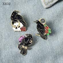 XEDZ-broche de esmalte de cuervo gótico negro de dibujos animados, insignia de pájaro negro, Calavera estrellada, flor, regalo de decoración para disfraz para amigos 2024 - compra barato
