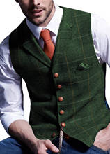 Мужской костюм жилет зубчатый клетчатый шерстяной твидовый жилет в елочку повседневный деловой Groomman для свадьбы зеленый/черный/зеленый/серый 2024 - купить недорого