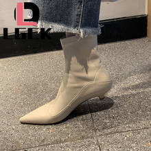 Plus Size 34-40 Genuine Leather Women Shoes Stiletto Thin High Heels Pointed Toe Sexy Zip Ankle boots Bota chelsea bootie Zipper 2024 - buy cheap