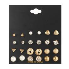 12 Pairs/set Gold Peach Heart Triangle Crystal Stud Earrings Set Round Geometric Exquisite Earrings For Women Girls Gift Jewelry 2024 - buy cheap