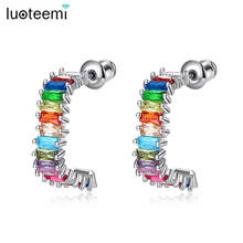 LUOTEEMI Square Colorful Cubic Zirconia Hoop Earrings for Women Wedding Party Luxury Korean Fashion Jewelry Brincos for Friend 2024 - buy cheap