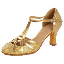 USHINE heel 7 cm / 5 cm gold glitters Zapatos Salsa Mujer ballroom Zapatos De Baile Latino Mujer ballroom Latin dance shoes woma 2024 - buy cheap