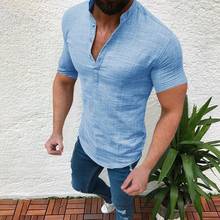Men's T-shirt Cotton Linen Casual Loose Shirts Summer Tops Short Sleeve Tee Ovesized Solid Button T Shirt for Men 2024 - buy cheap