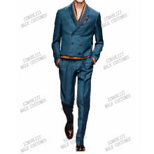 Terno masculino estilo casamento, novo design, azul, slim fit, terno de noivo, feito sob encomenda, blazer, calça, terno masculino 2024 - compre barato
