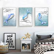 Modern Nordic Decoration Home Art Animal Poster Blue Ocean Cartoon Whale Canvas Paintings For Living Room Decor Wall Pictures 2024 - buy cheap