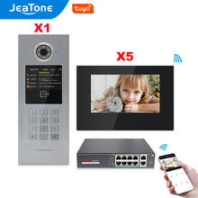 JeaTone-intercomunicador de vídeo de construcción para 5 familias, sistema de Control de acceso, tarjeta RFID/aplicación remota, pantalla táctil IP WiFi de 7 pulgadas 2024 - compra barato