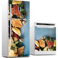 Adesivo de geladeira folha de outono, adesivo de parede 3d para geladeira, lavadora de louça, acessórios de papel de parede 2024 - compre barato