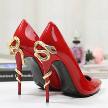 Roni Bouker-zapatos de tacón alto de piel auténtica para mujer, calzado de lujo hecho a mano, color rojo, serpiente dorada, envío directo 2024 - compra barato