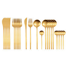 Conjunto de talheres de mesa dourado fosco, 24 peças, aço inoxidável 18/10, faca, garfo, colher, talheres de cozinha 2024 - compre barato