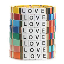 Novo design carta amor geometria pulseira multi cor esmalte fio elástico pulseiras para o amante amizade jóias presentes s190 2024 - compre barato