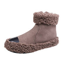 Tênis feminino de lã ovelha encaracolada, calçado de inverno quente de algodão para mulheres, sapatos baixos e antiski 2024 - compre barato